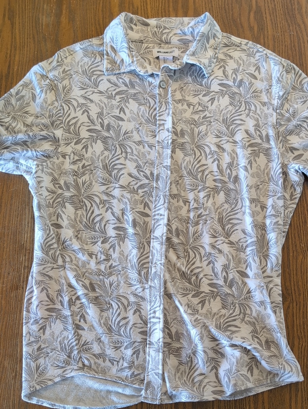 William Rast White Short-Sleeve Button-Down Shirt with Gray Leaf Print